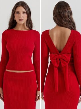 NEW House of CB Sula Bow Sweater Scarlet Blood Red Small